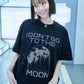 【I don't go to the moon】 Moon Rhinestone Tee - Oversize Fit