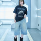 【I don't go to the moon】 Moon Rhinestone Tee - Oversize Fit