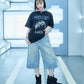 【I don't go to the moon】 Moon Rhinestone Tee - Oversize Fit