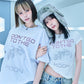 【I don't go to the moon】Moon Rhinestone Tee - Tight Fit - Black&White Set