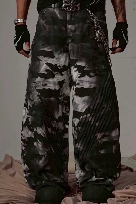 Deconstructed Pleated Camo Baggy Pants