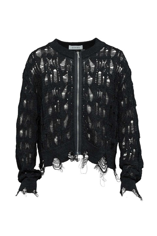 Openwork Zip Knit Cardigan