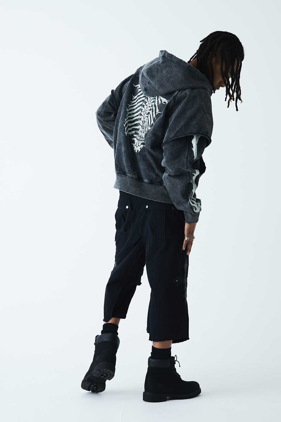 Fire Bones Layered Sleeve Zip Hoodie