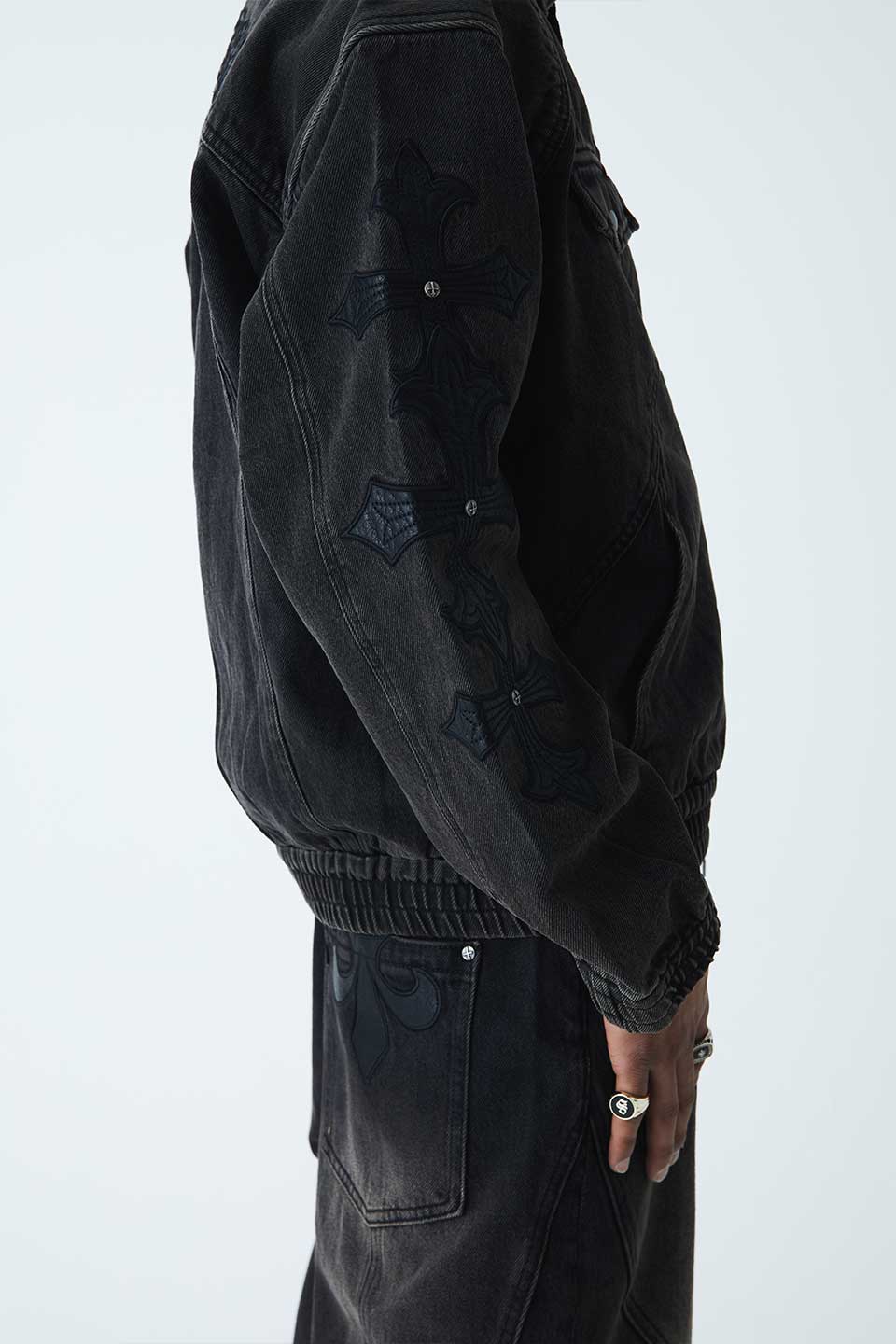 Cross Leather Patch Denim Jacket