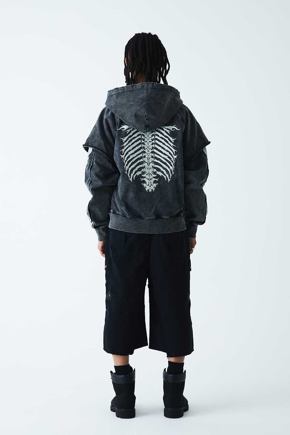 Fire Bones Layered Sleeve Zip Hoodie