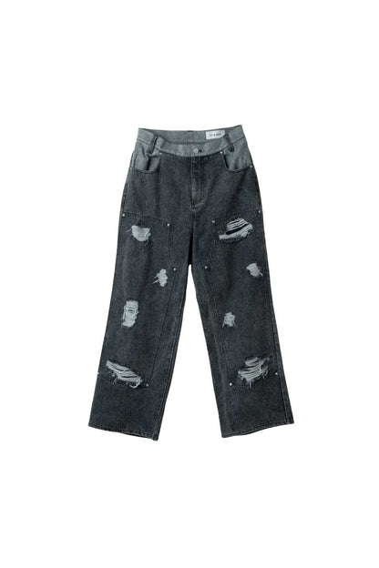 Double Knee Wide Denim Pants