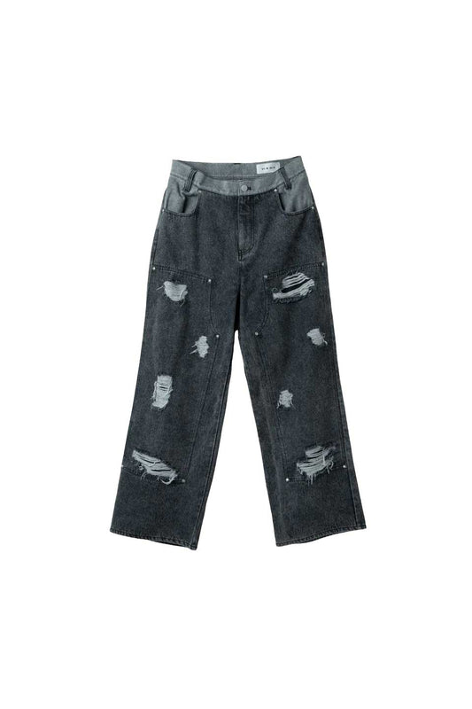 Double Knee Wide Denim Pants