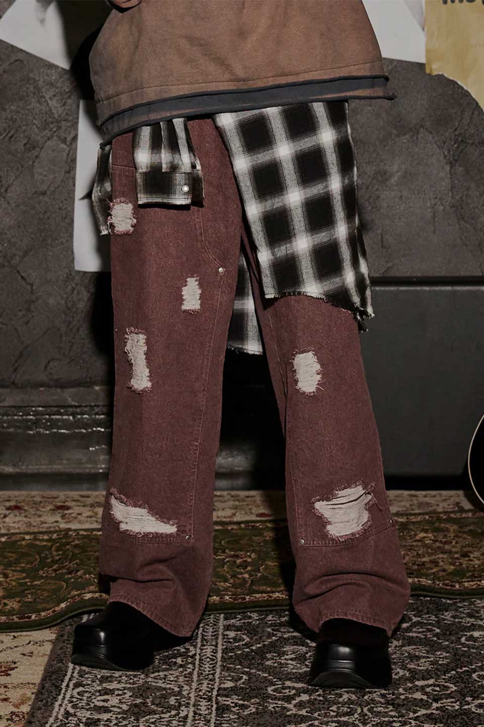 Double Knee Wide Denim Pants