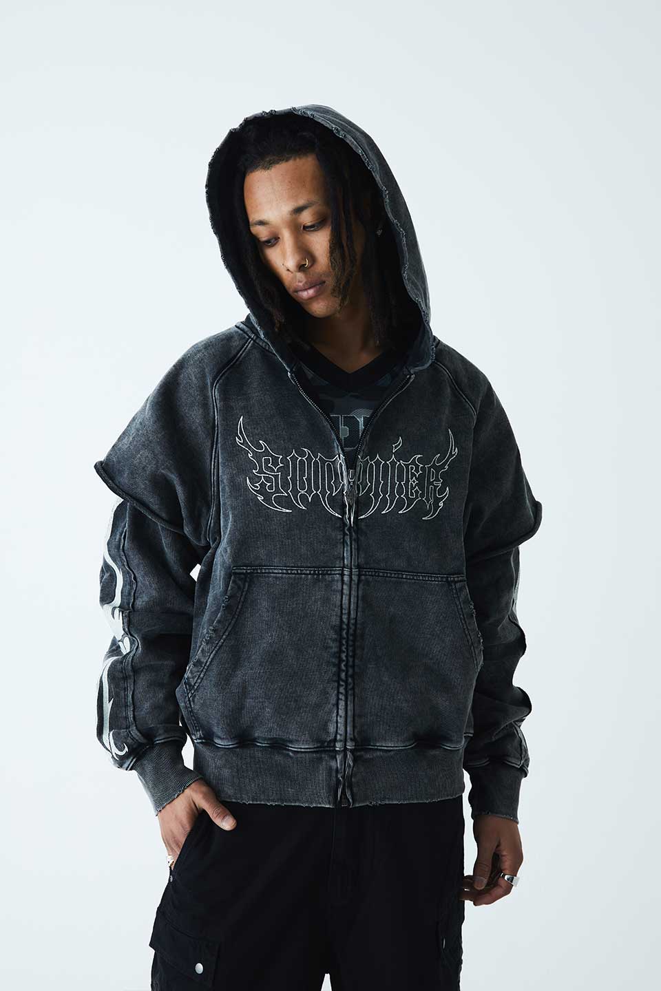 Fire Bones Layered Sleeve Zip Hoodie