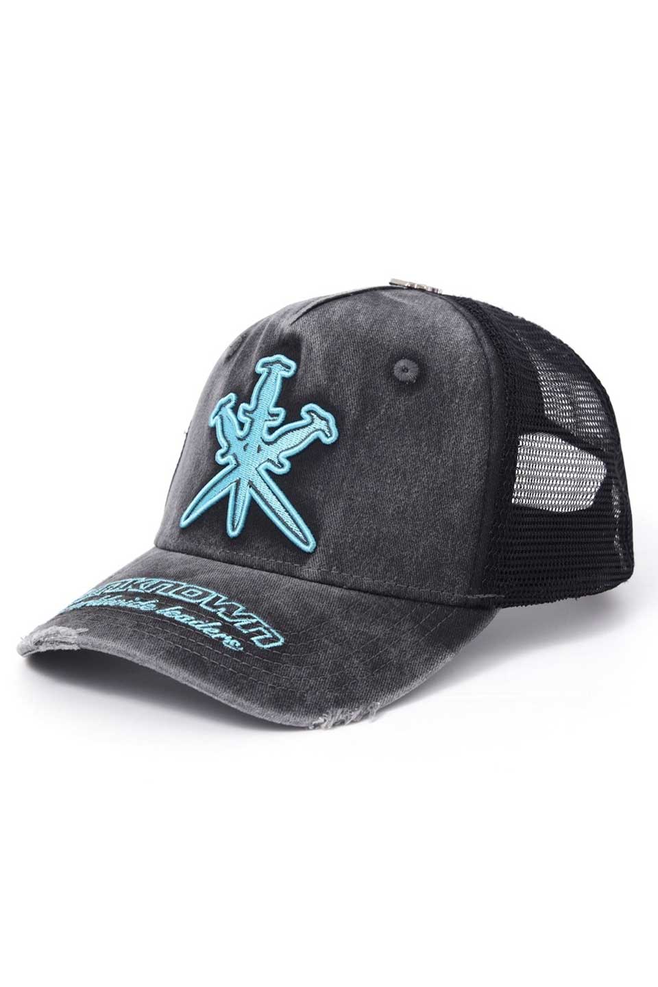 Wash Dk Grey With Blue Dagger Rhinestone Cap