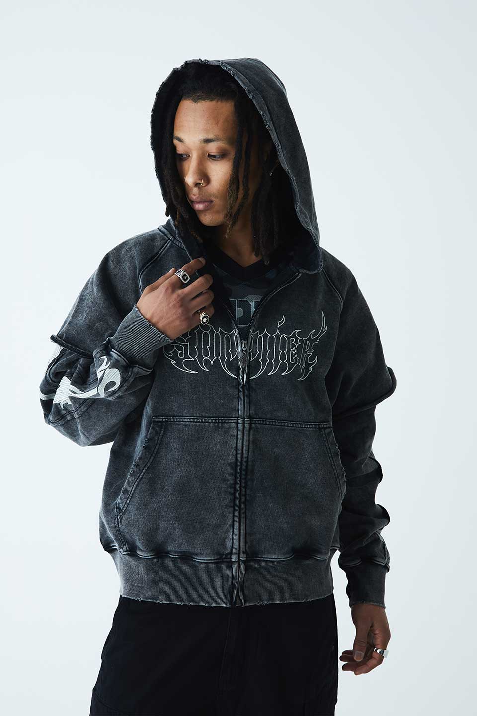 Fire Bones Layered Sleeve Zip Hoodie