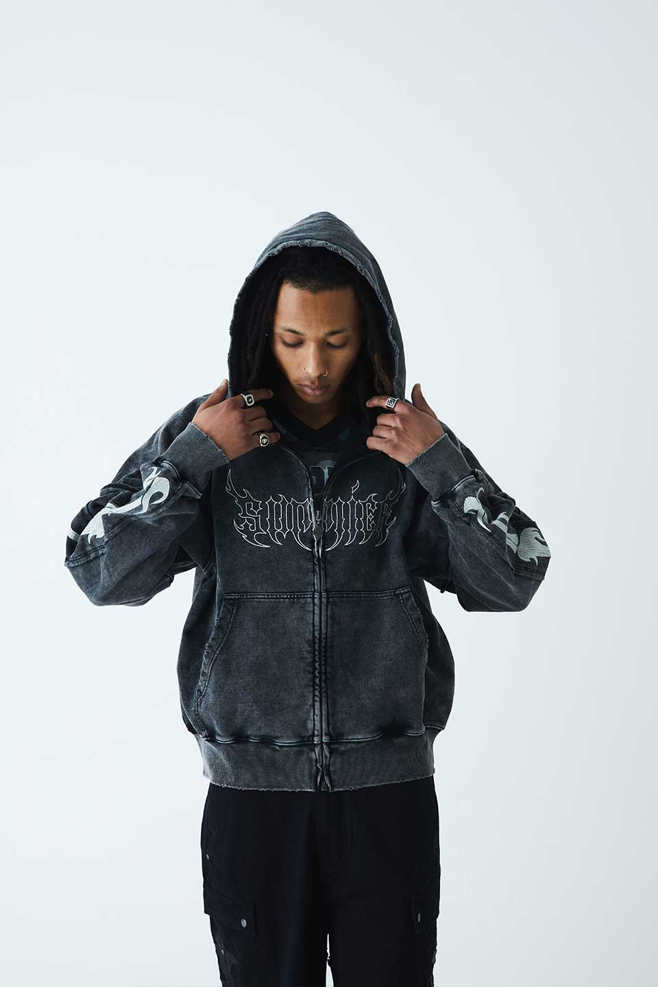 Fire Bones Layered Sleeve Zip Hoodie