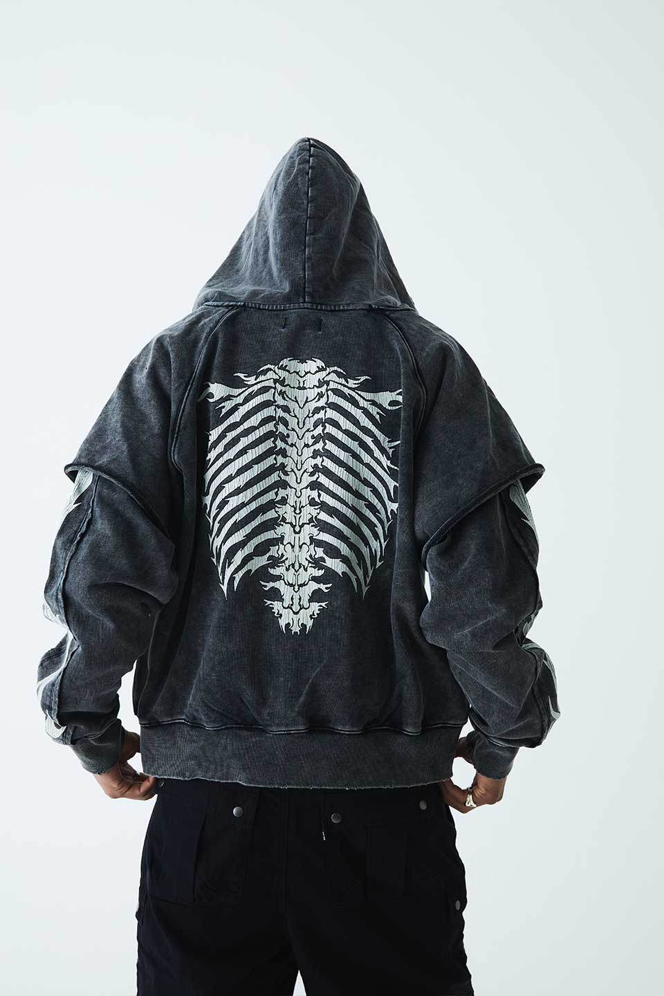 Fire Bones Layered Sleeve Zip Hoodie