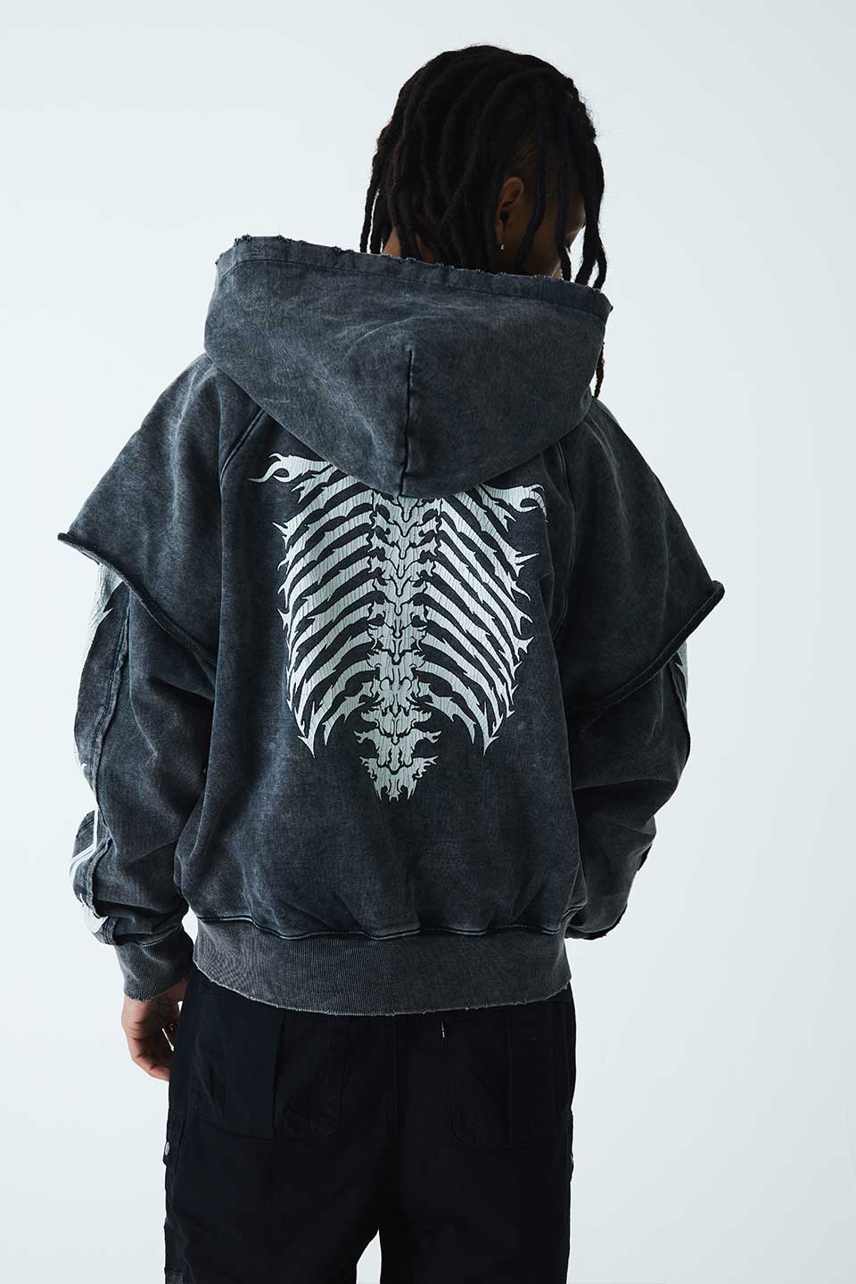 Fire Bones Layered Sleeve Zip Hoodie