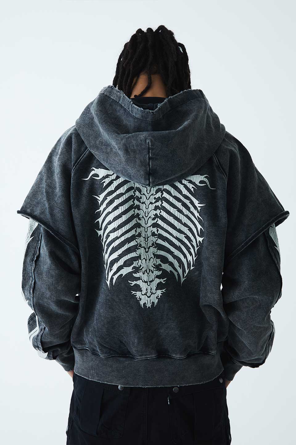 Fire Bones Layered Sleeve Zip Hoodie