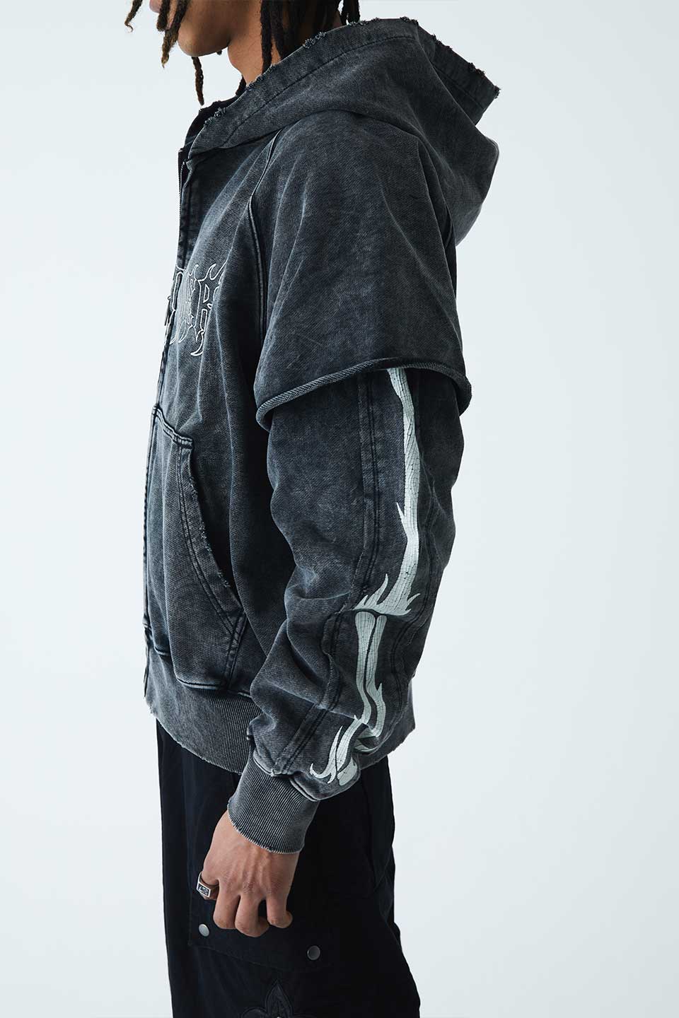 Fire Bones Layered Sleeve Zip Hoodie