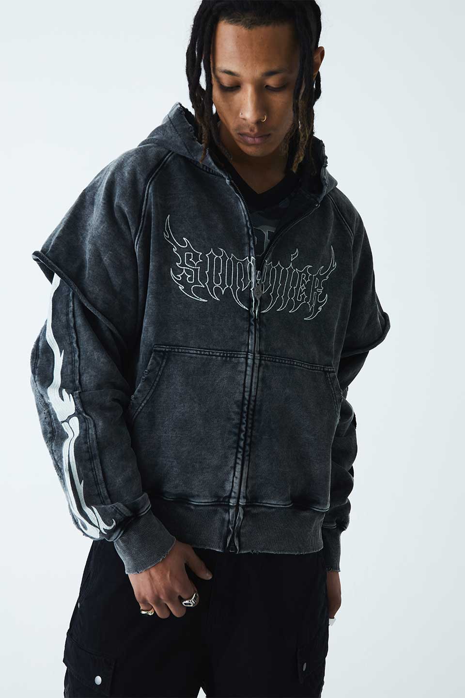 Fire Bones Layered Sleeve Zip Hoodie