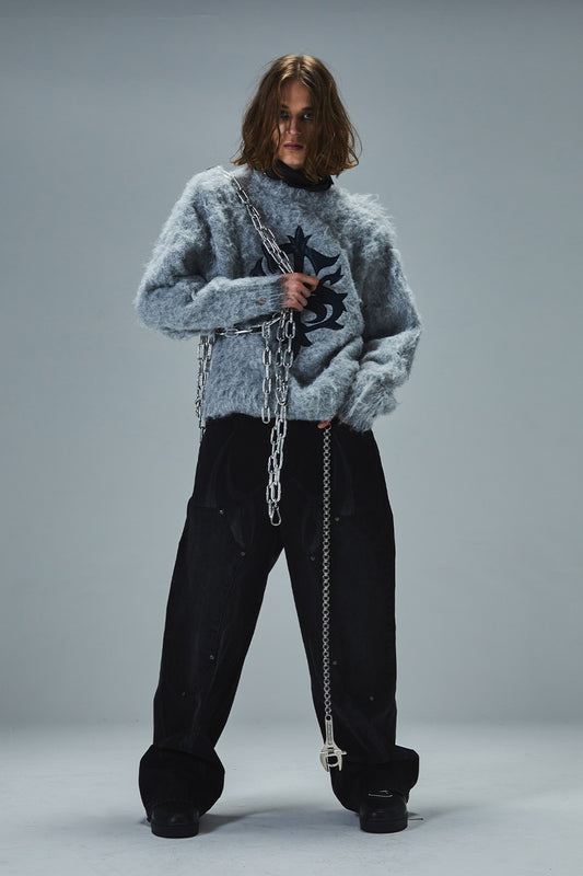 Tribal Cross Pierced Shaggy Knit