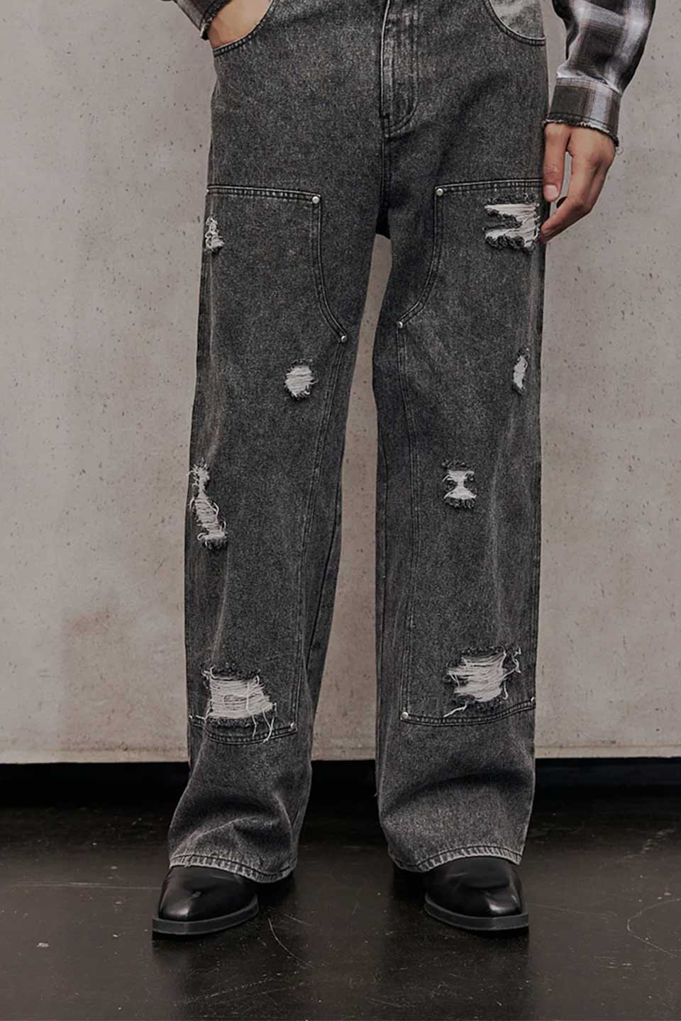 Double Knee Wide Denim Pants