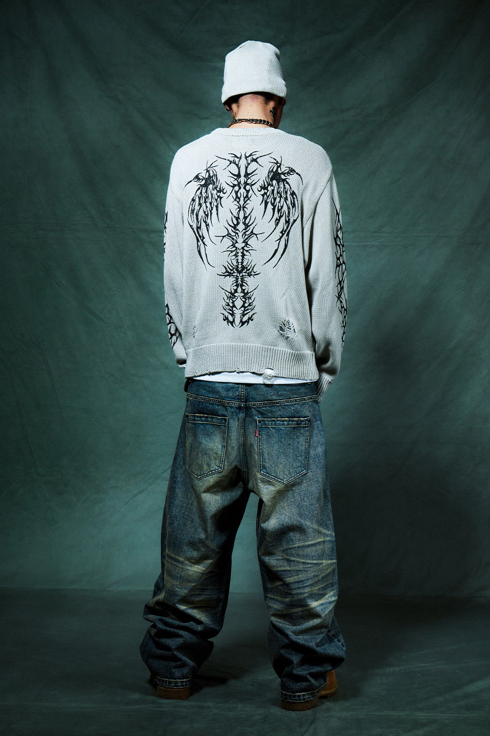 Studs Tribal Leather Patch Curve Denim