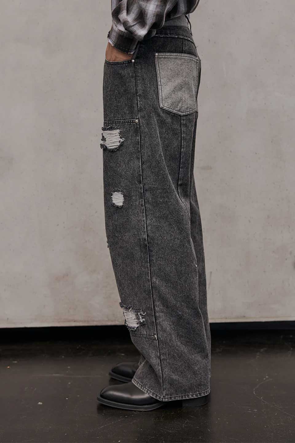 Double Knee Wide Denim Pants