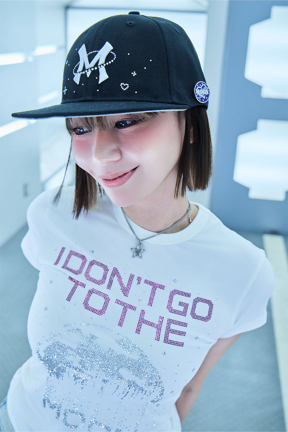 【I don't go to the moon】Moon Rhinestone Baseball Cap