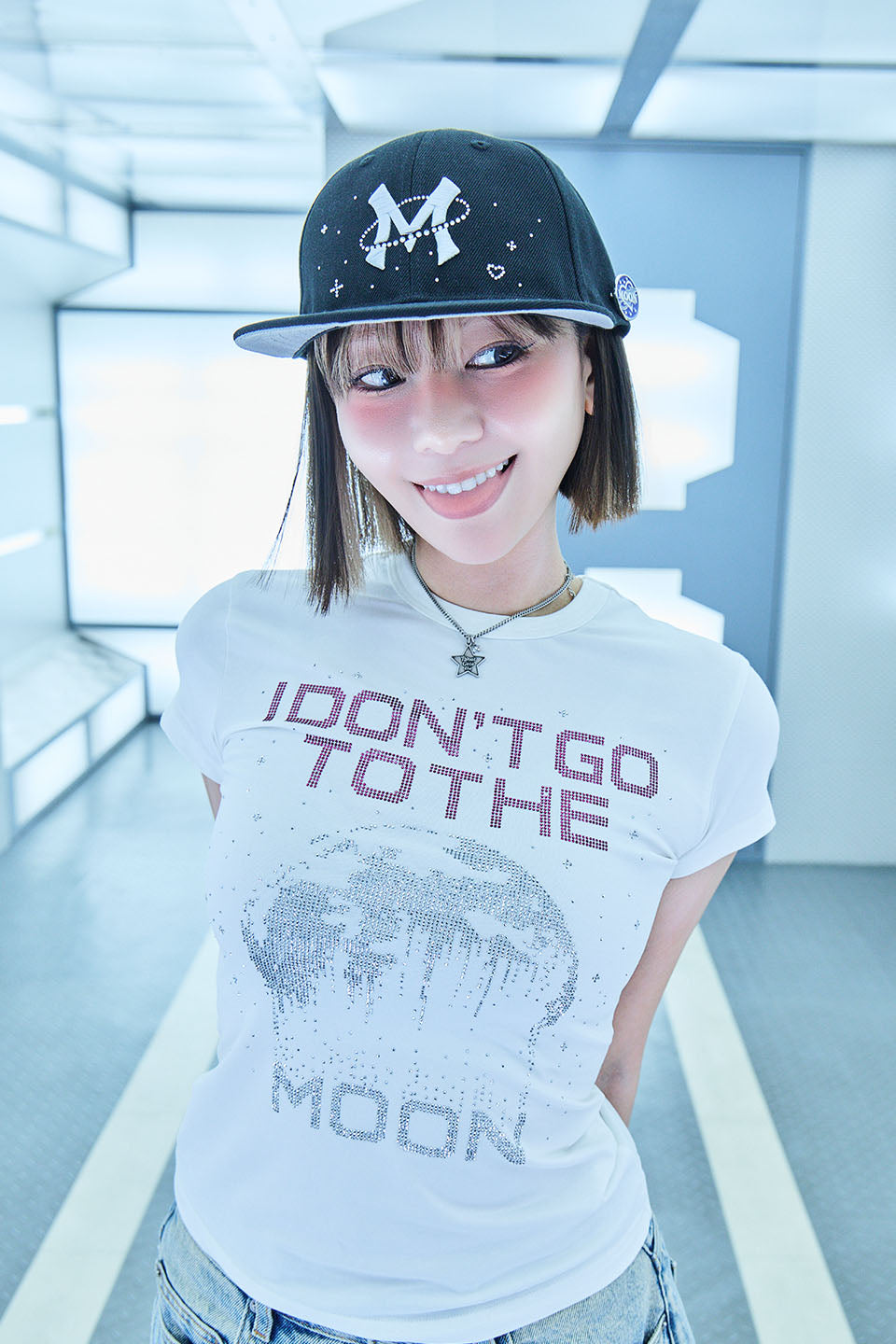 【I don't go to the moon】Moon Rhinestone Baseball Cap