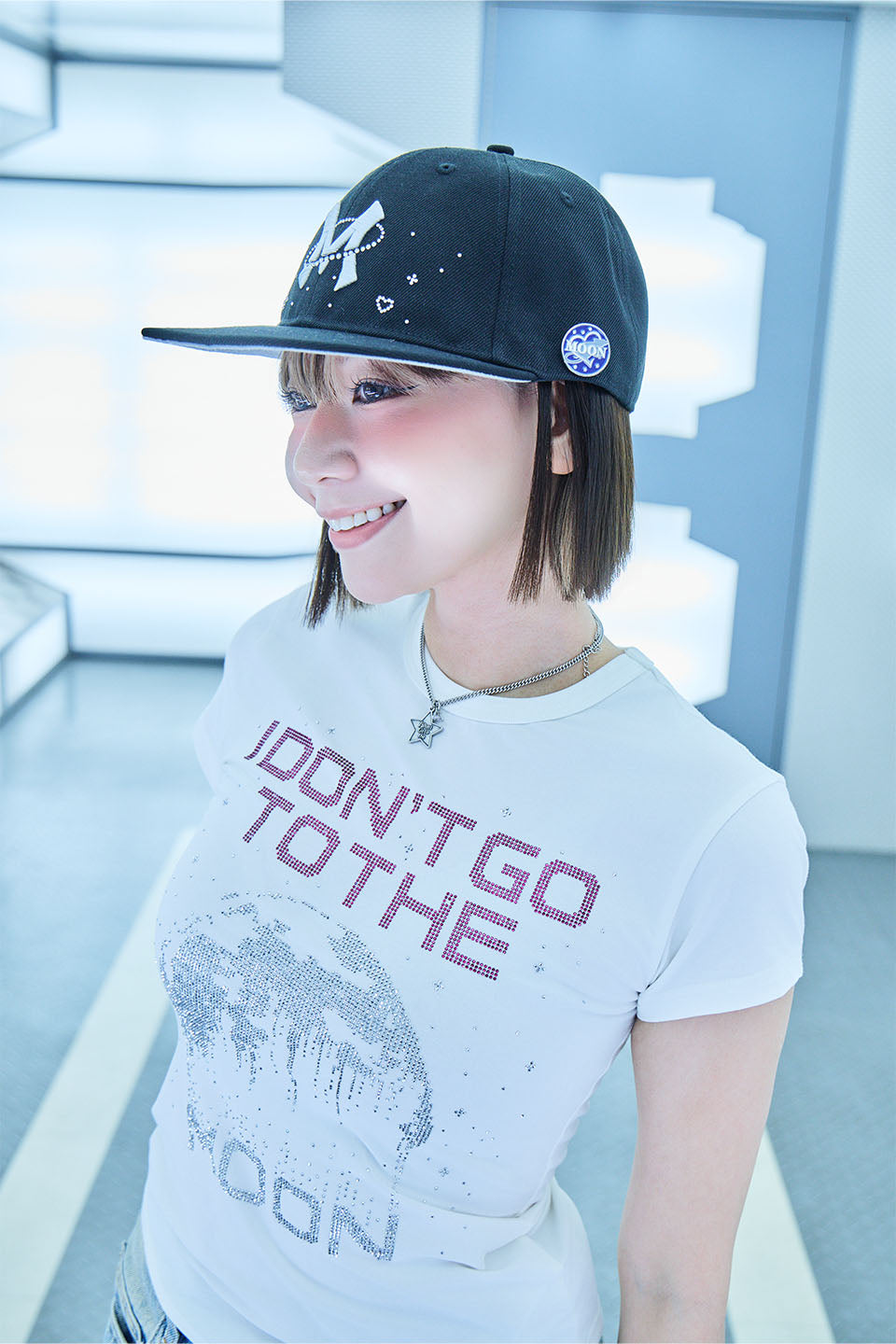 【I don't go to the moon】Moon Rhinestone Baseball Cap