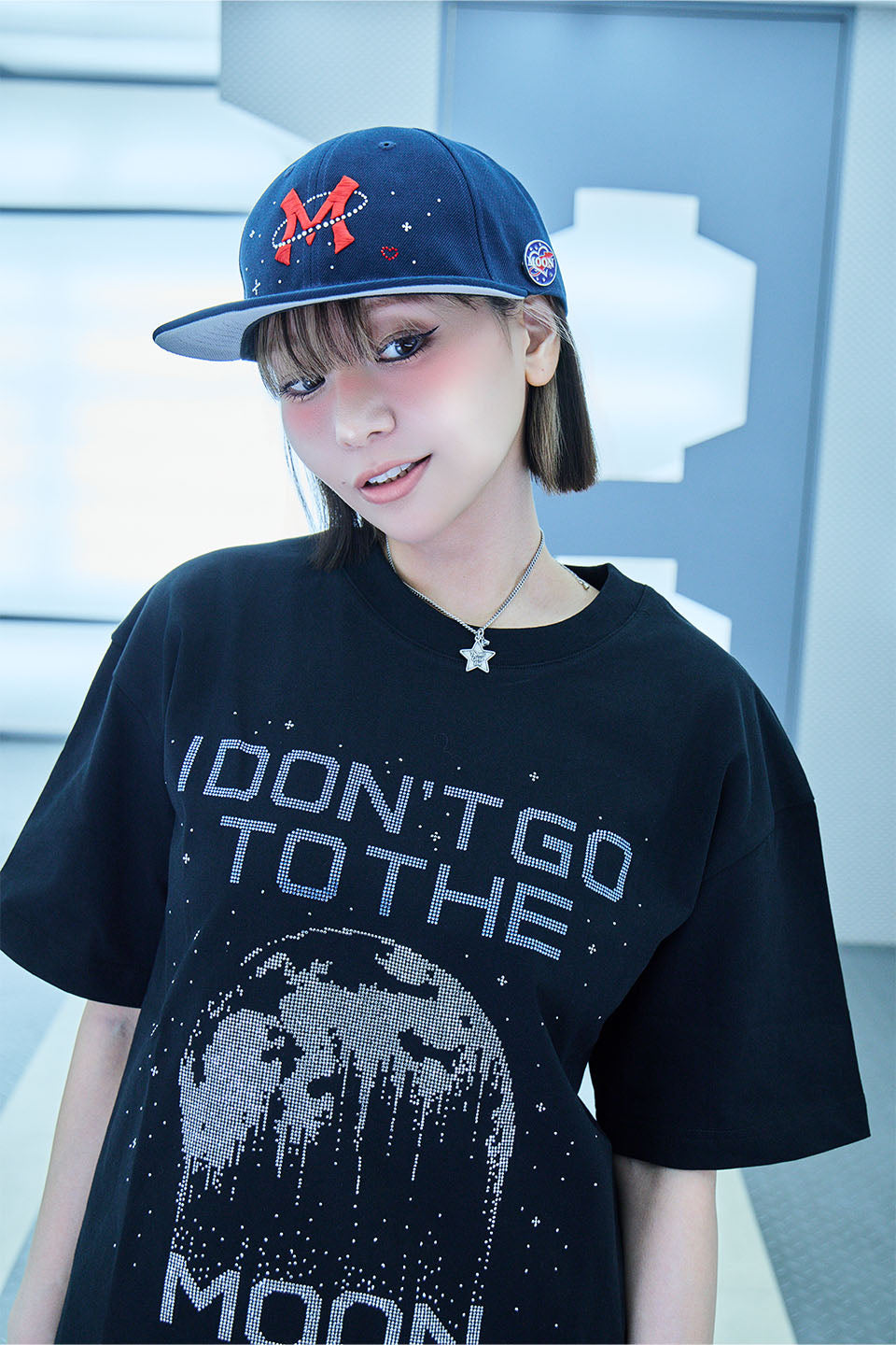 【I don't go to the moon】Moon Rhinestone Baseball Cap