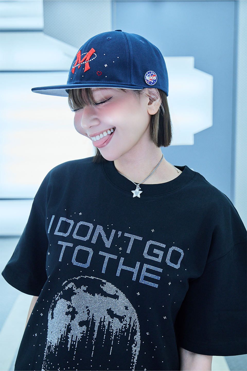 【I don't go to the moon】Moon Rhinestone Baseball Cap