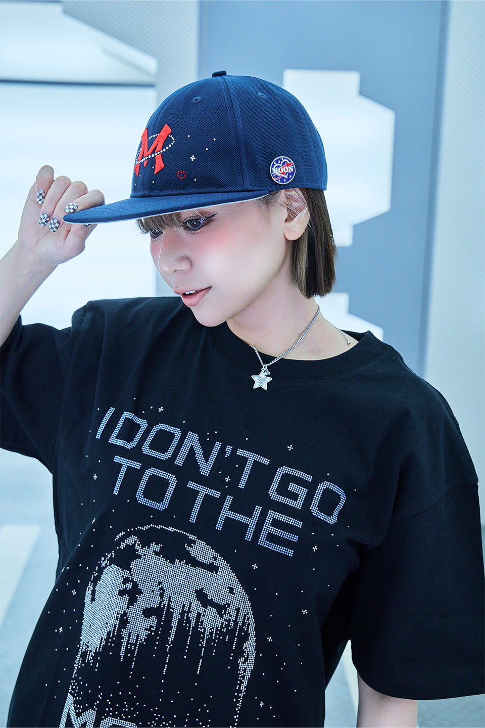 【I don't go to the moon】Moon Rhinestone Baseball Cap