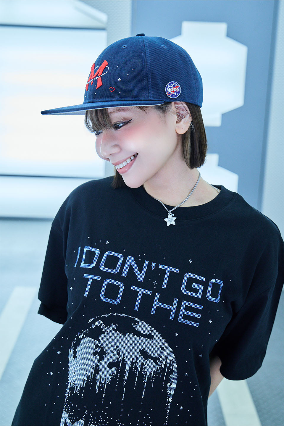 【I don't go to the moon】Moon Rhinestone Baseball Cap