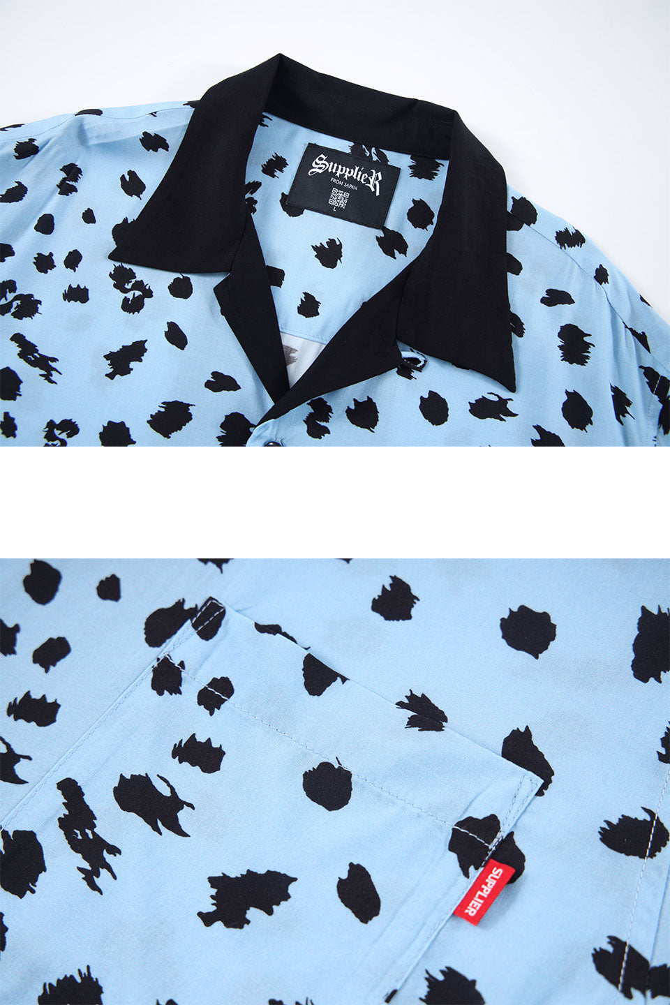supplier leopard open collar shirt 青 L