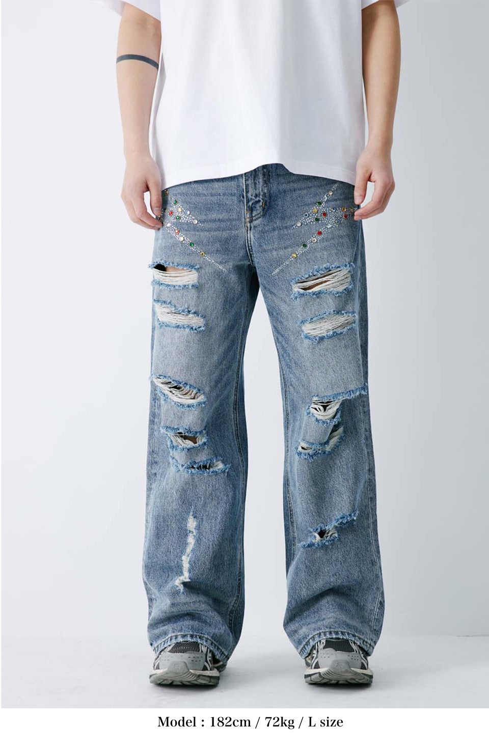 Crashed Rhinestone Wide Denim