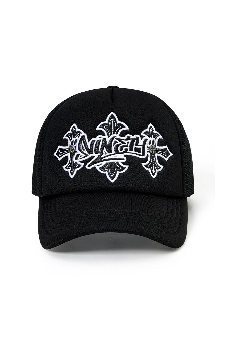9090 X Supplier Cross Leather Patch Mesh Cap