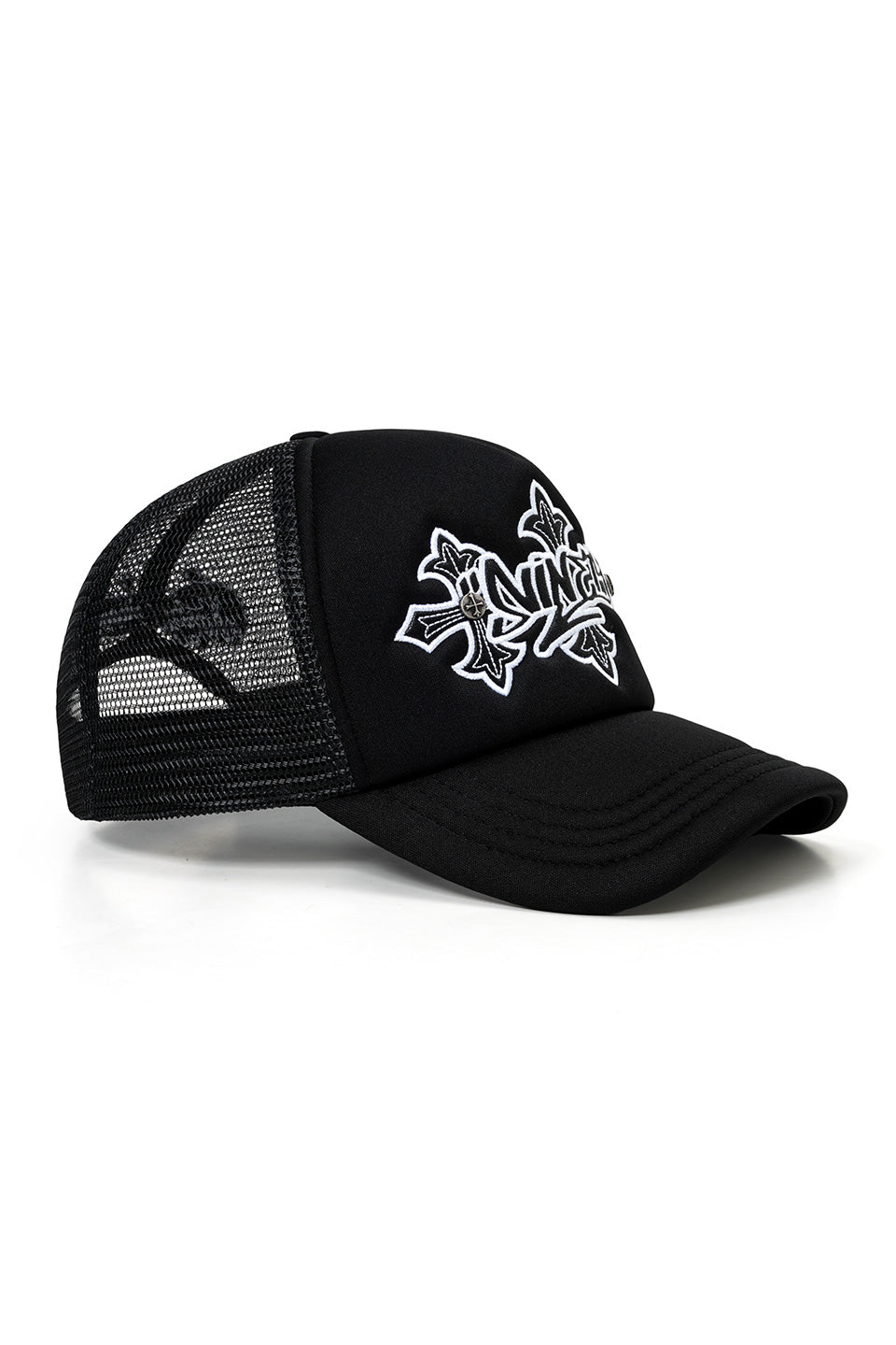 9090 X Supplier Cross Leather Patch Mesh Cap