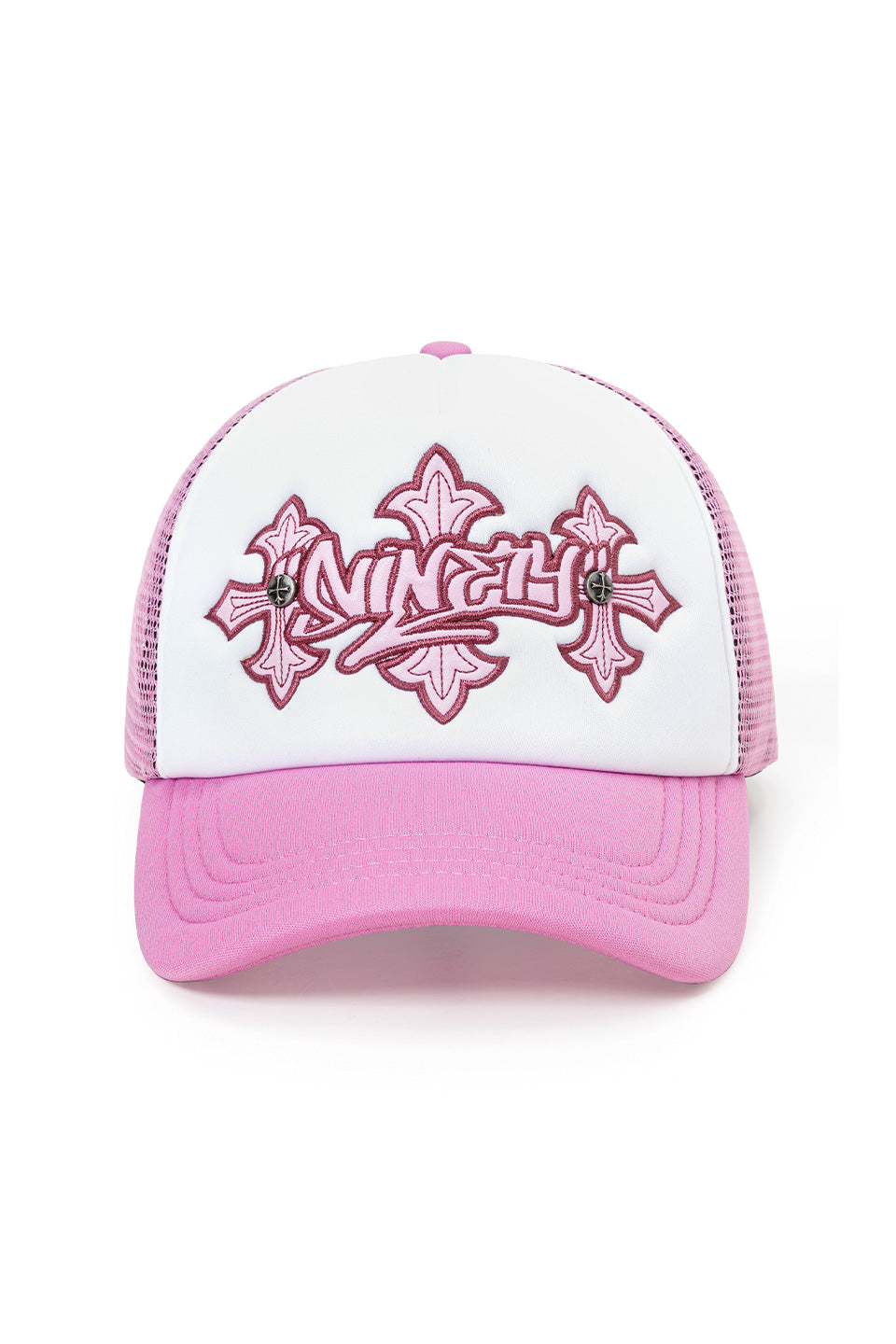9090 X Supplier Cross Leather Patch Mesh Cap