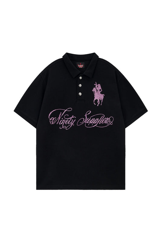 9090 X Supplier Rhinestone Logo Polo Shirt