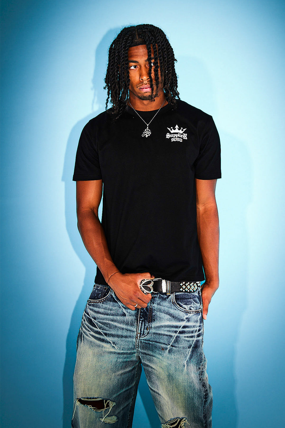 9090 X Supplier Crown Cross Rhinestone Tee