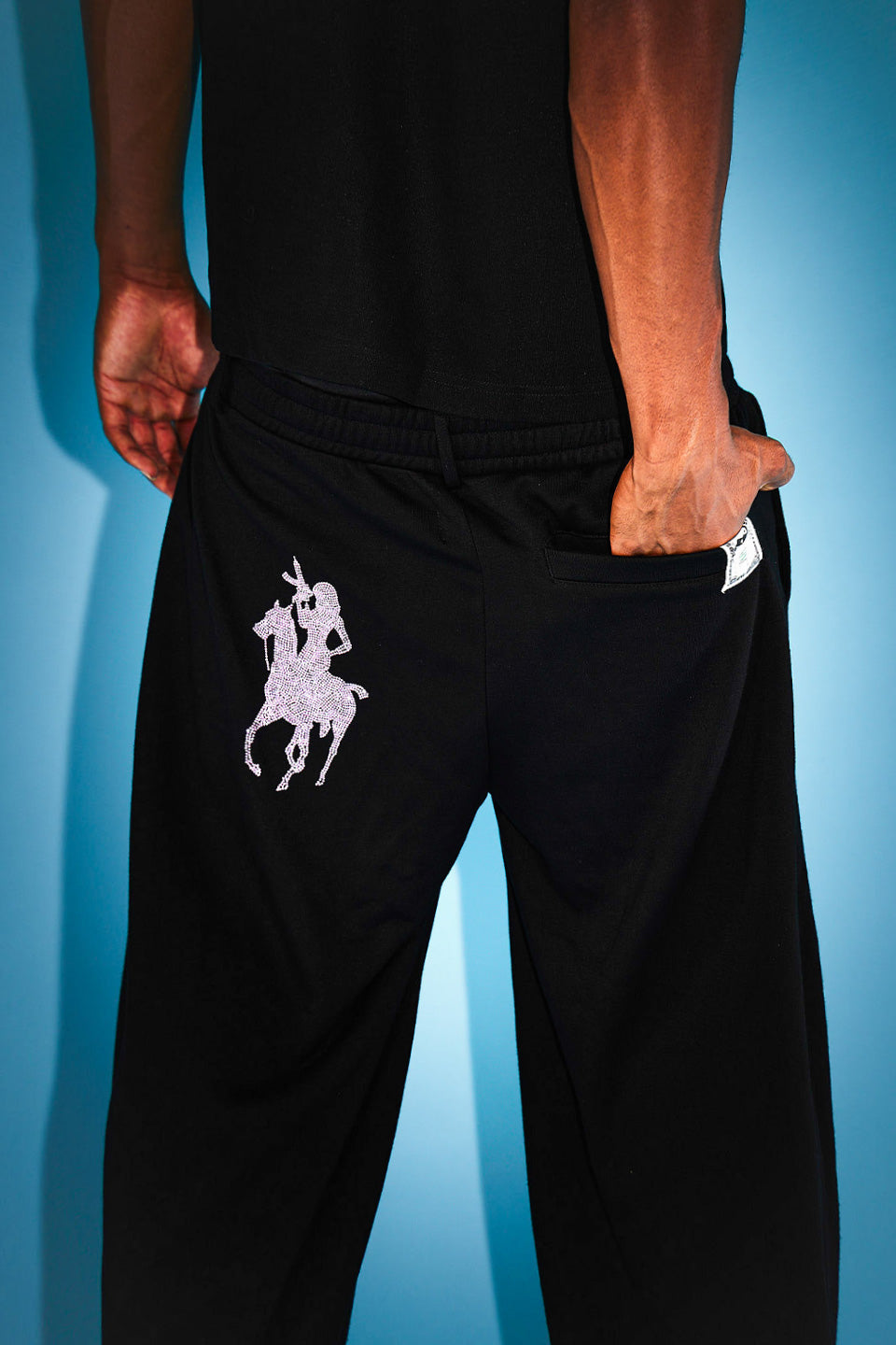 9090 X Supplier Rhinestone Logo Curve Sweat Pants