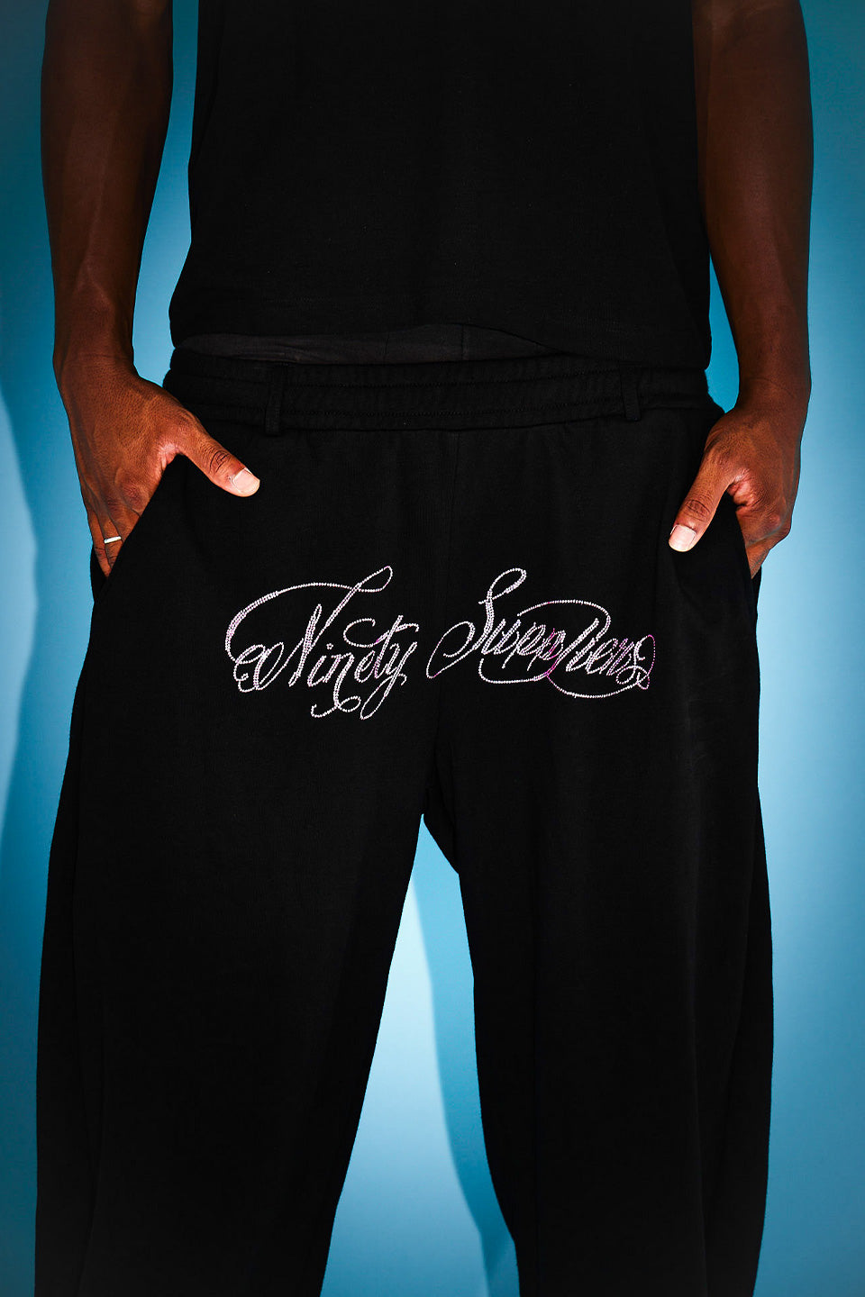 9090 X Supplier Rhinestone Logo Curve Sweat Pants