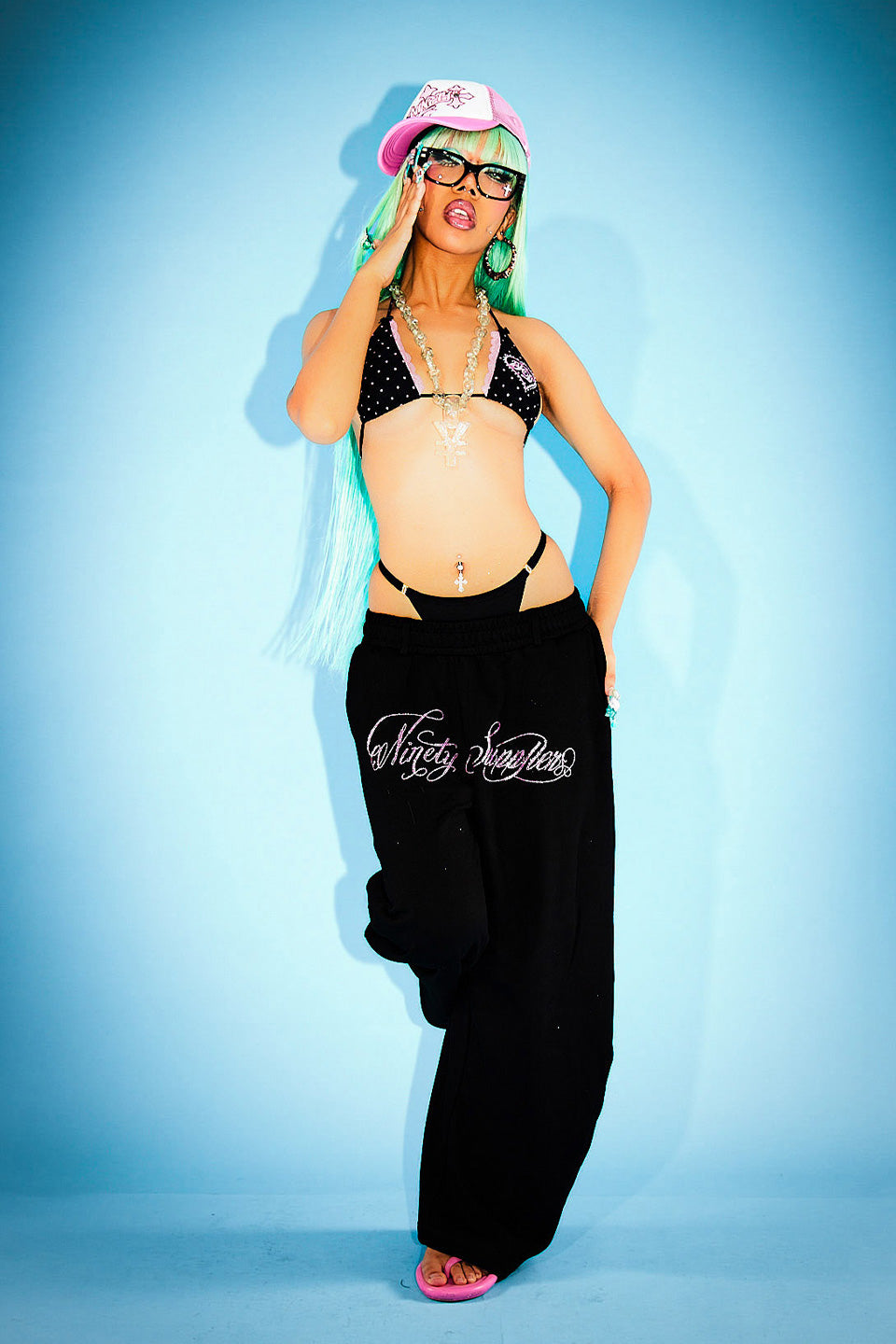 9090 X Supplier Rhinestone Logo Curve Sweat Pants