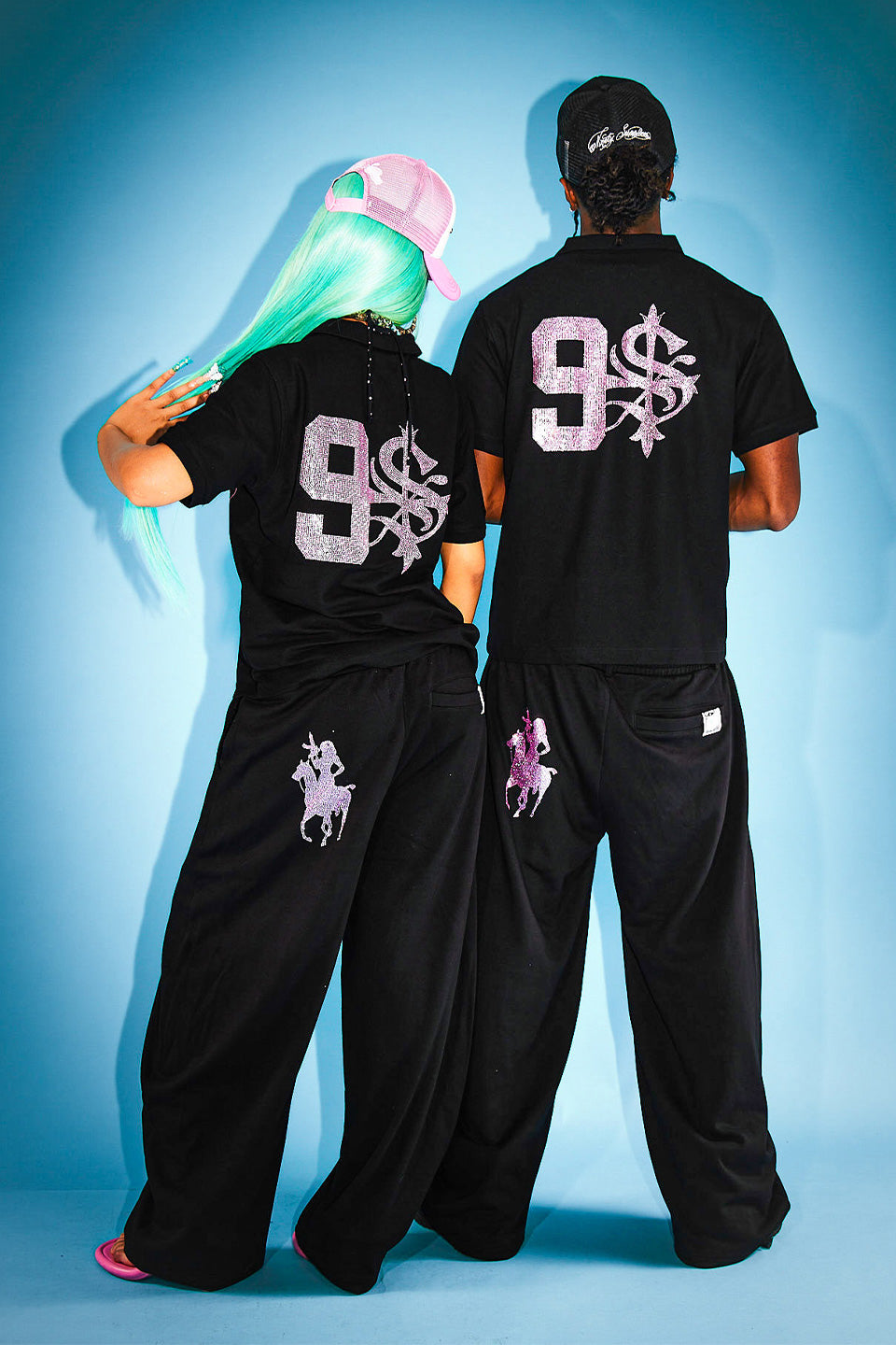9090 X Supplier Rhinestone Logo Curve Sweat Pants