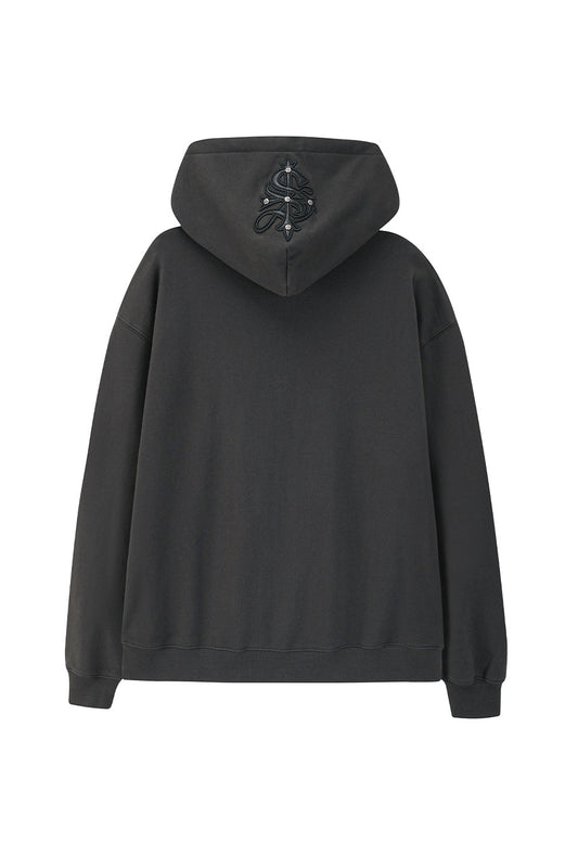 Cross Leather Patch Zip Hoodie
