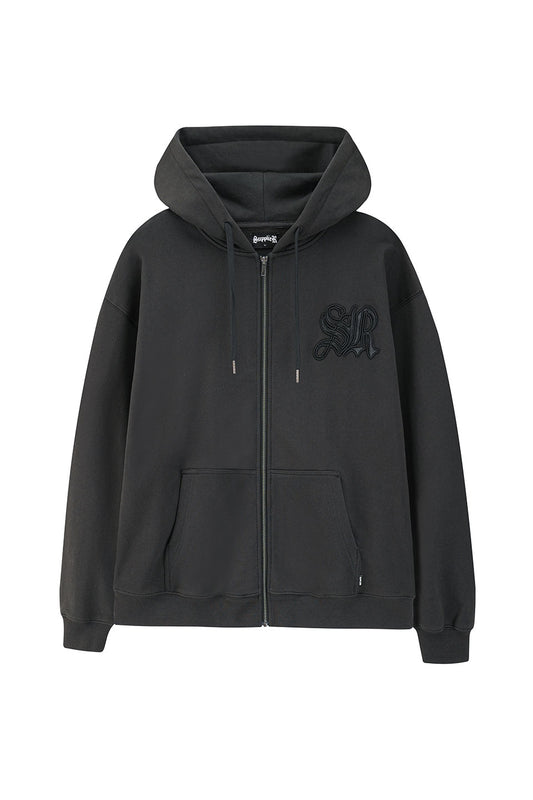 Cross Leather Patch Zip Hoodie