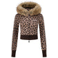 Leopard Baby Cross Fur Zip Hoodie - Cropped Fit Women'S