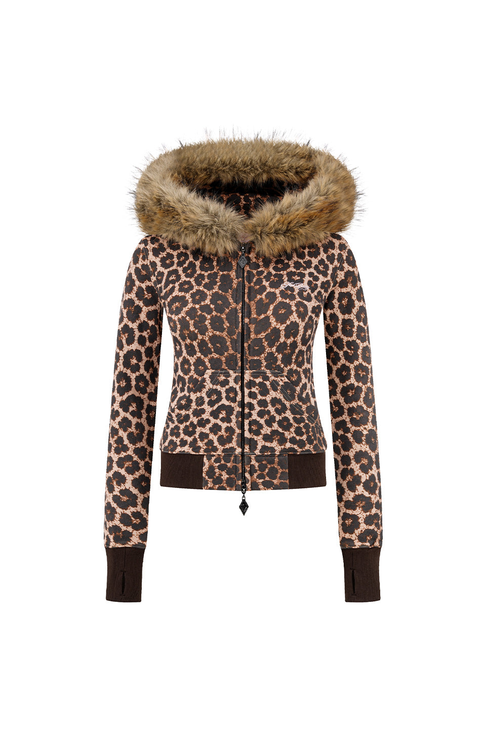 Leopard Baby Cross Fur Zip Hoodie - Tight Fit Women'S
