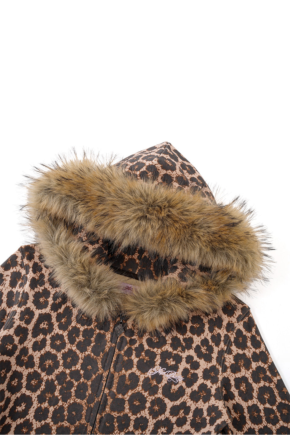 Leopard Baby Cross Fur Zip Hoodie - Tight Fit Women'S