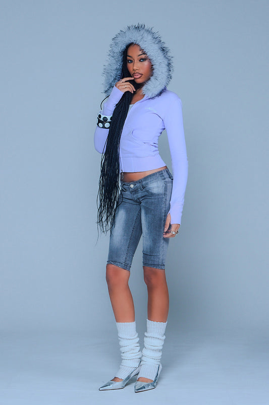 Baby Cross Fur Zip Hoodie - Tight Fit Women'S