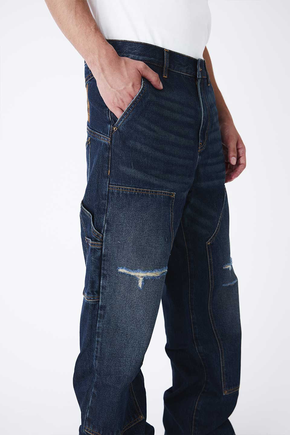 Back Logo Double Knee Denim Pants